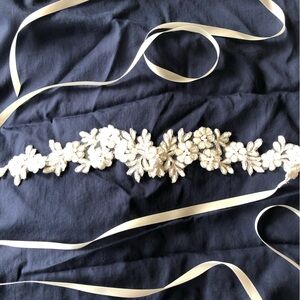 January Rose Beaded Lace Wedding Belt or Headband